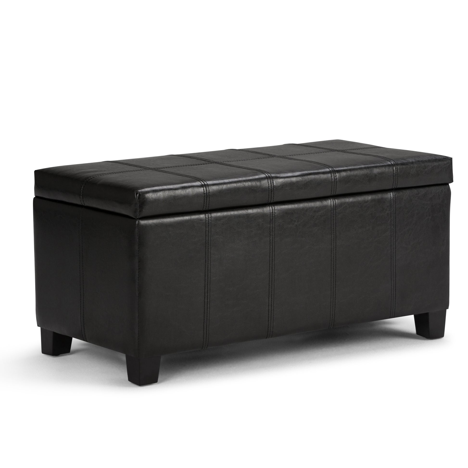 Dover 36 inch Wide Storage Ottoman Bench in Midnight Black Vegan Leather