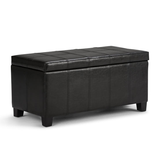 Dover 36 inch Wide Storage Ottoman Bench in Midnight Black Vegan Leather