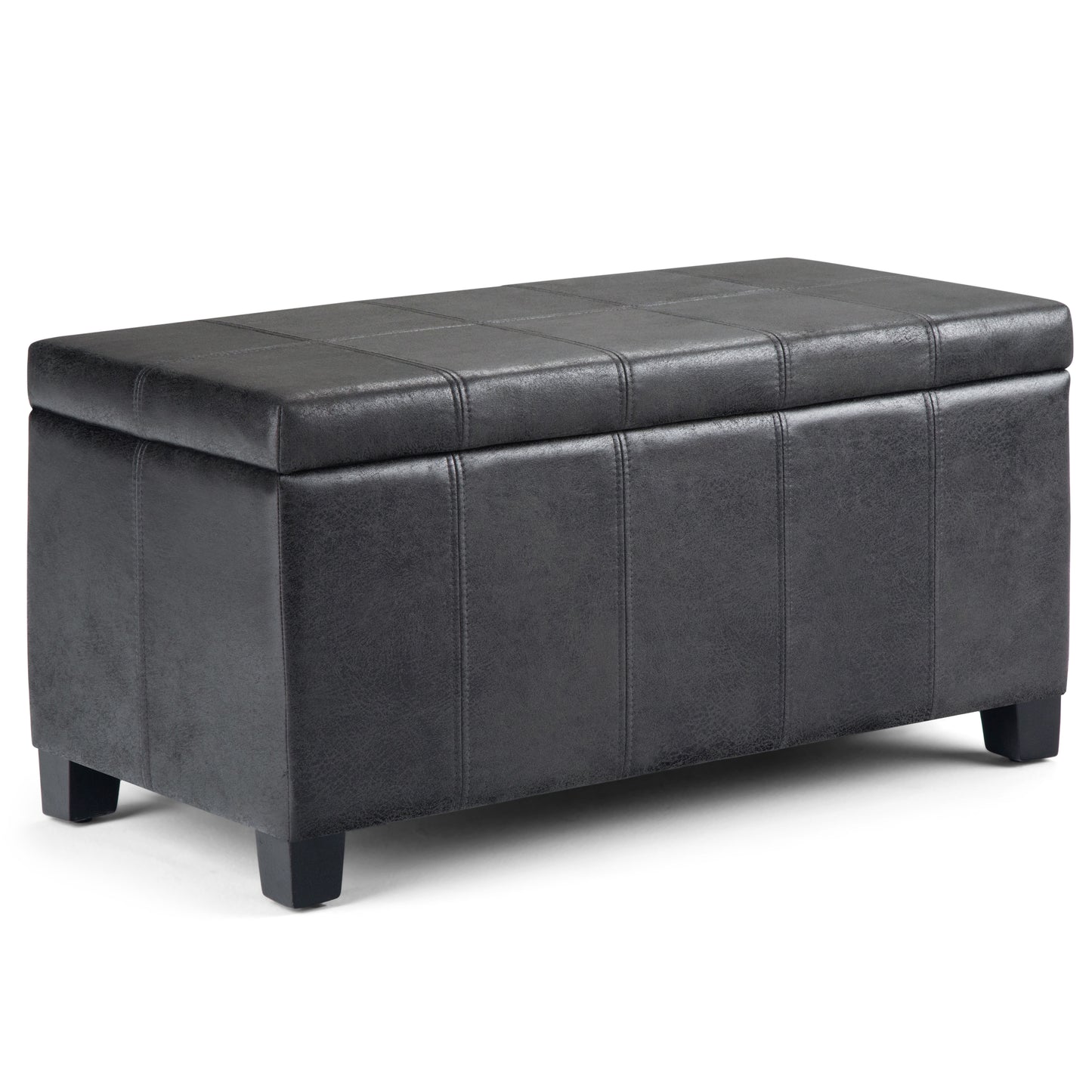 Dover 36 inch Wide Storage Ottoman Bench in Distressed Black Vegan Leather