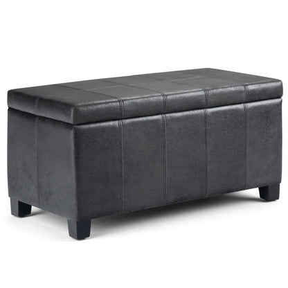 Dover 36 inch Wide Storage Ottoman Bench in Distressed Black Vegan Leather