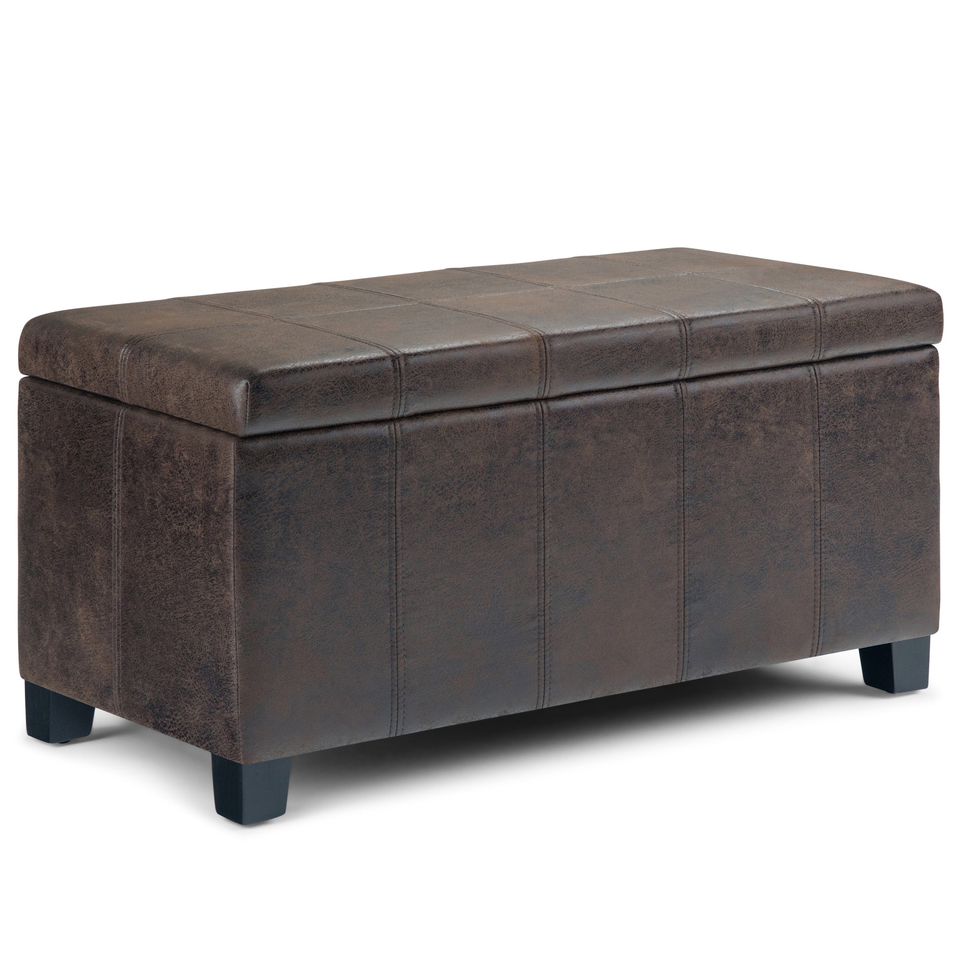 Dover 36 inch Wide Storage Ottoman Bench in Distressed Brown Vegan Leather