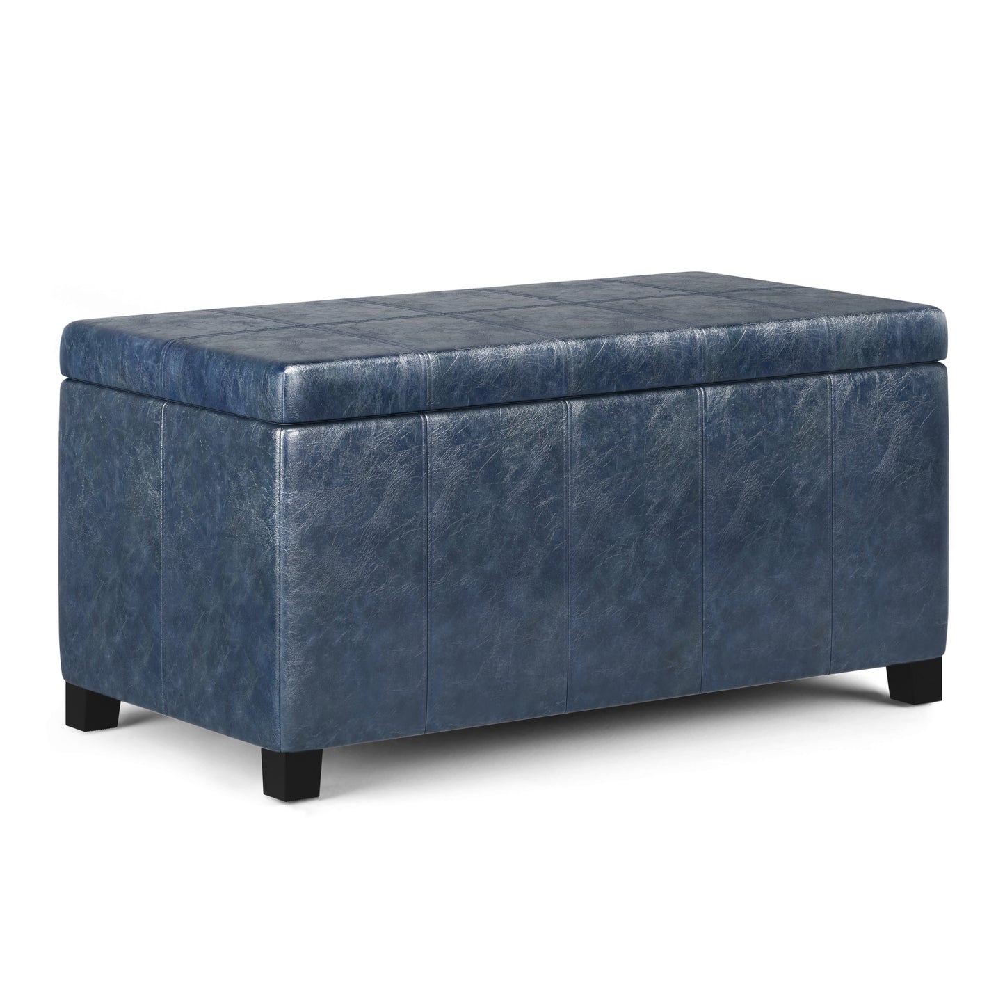 Dover 36 inch Wide Storage Ottoman Bench in Denim Blue Vegan Leather