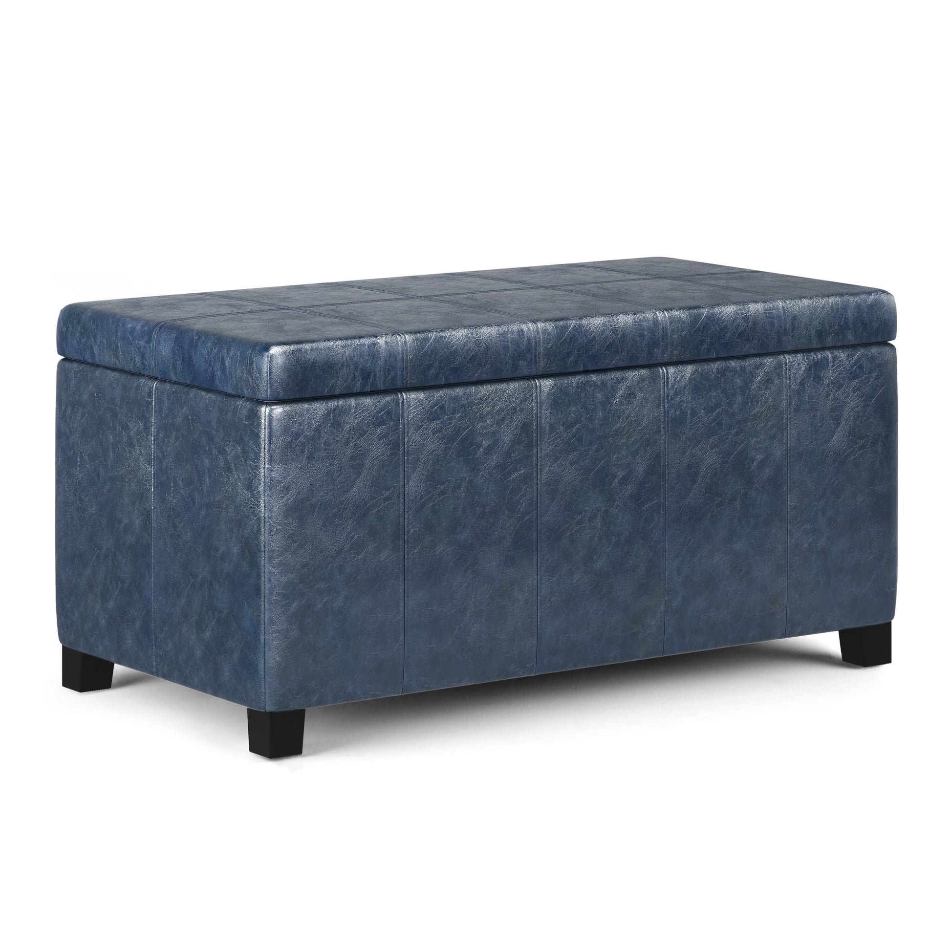 Dover 36 inch Wide Storage Ottoman Bench in Denim Blue Vegan Leather