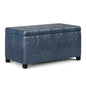 Dover 36 inch Wide Storage Ottoman Bench in Denim Blue Vegan Leather