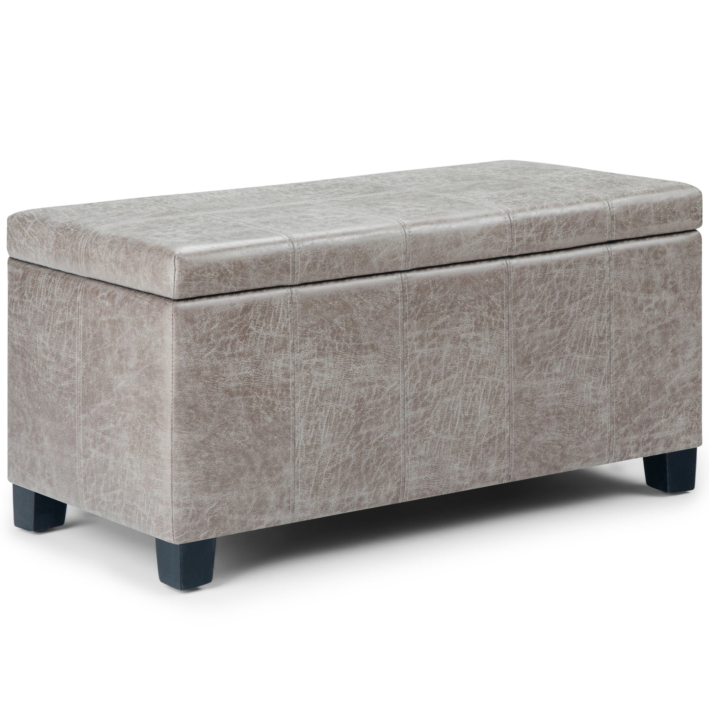 Dover 36 inch Wide Storage Ottoman Bench in Distressed Grey Taupe Vegan Leather
