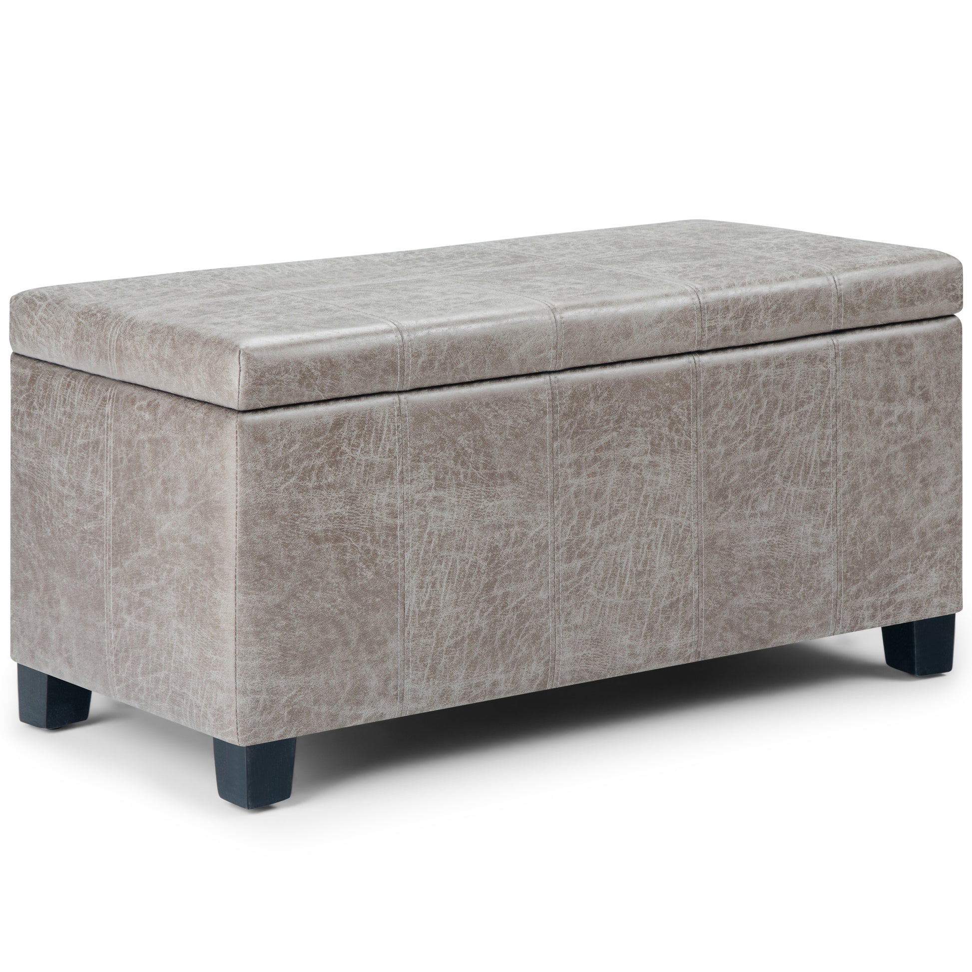 Dover 36 inch Wide Storage Ottoman Bench in Distressed Grey Taupe Vegan Leather