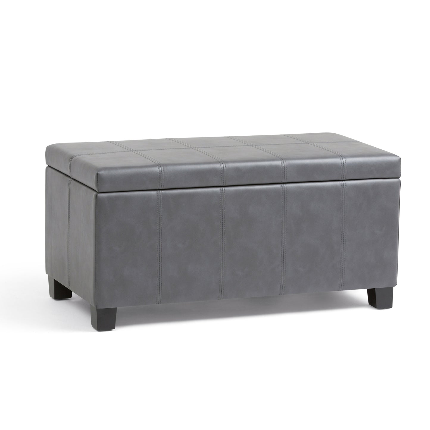 Dover 36 inch Wide Storage Ottoman Bench in Stone Grey Vegan Leather