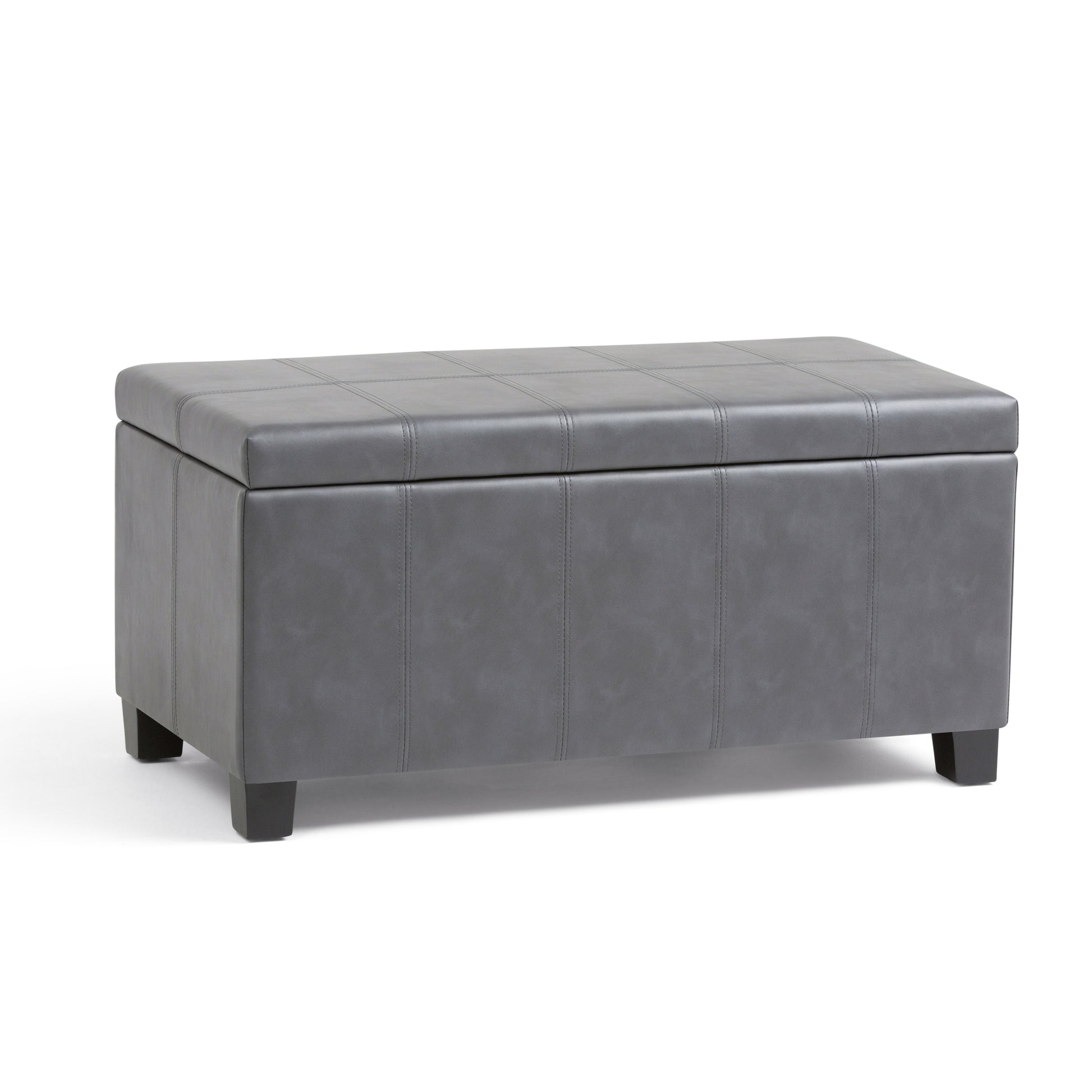 Dover 36 inch Wide Storage Ottoman Bench in Stone Grey Vegan Leather