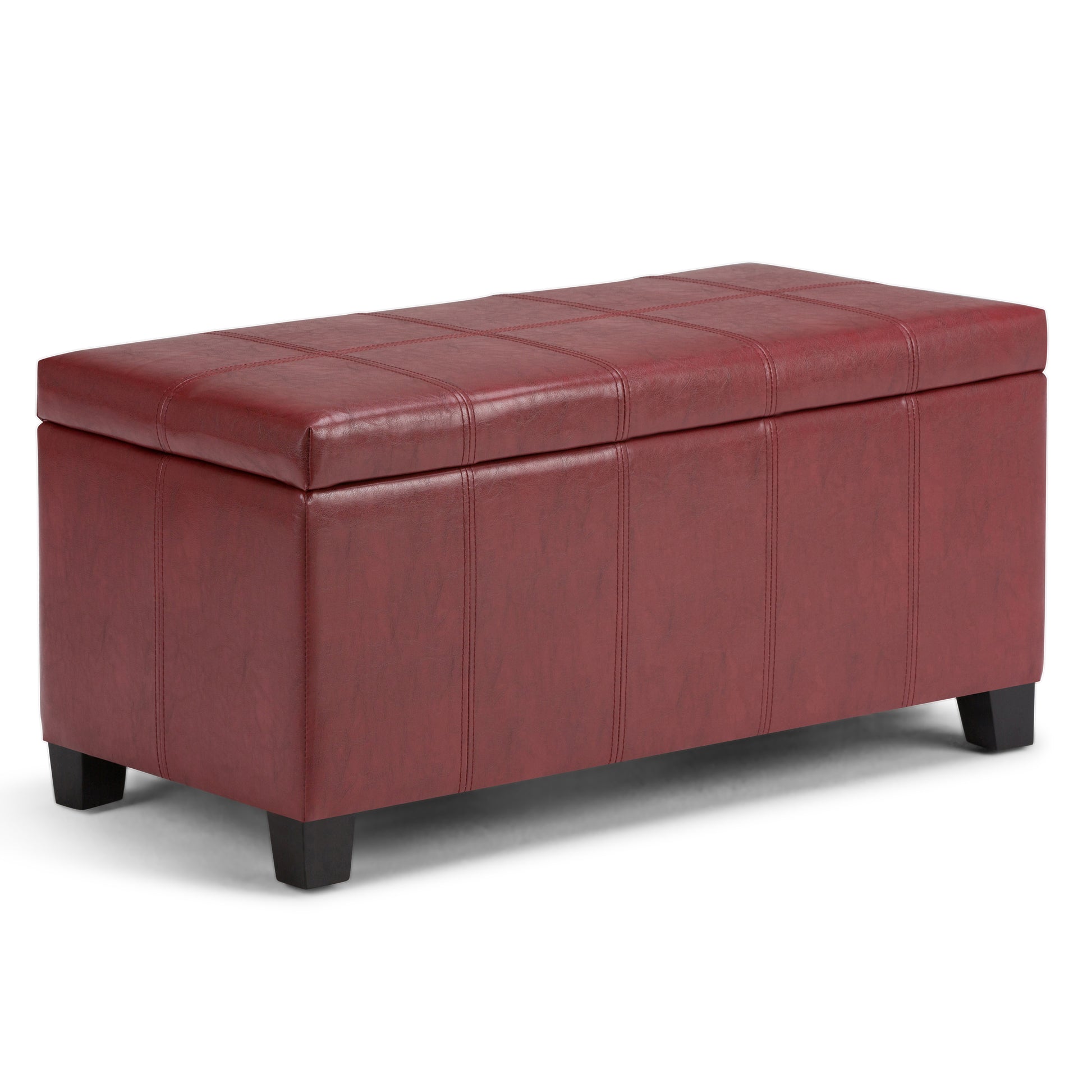 Dover 36 inch Wide Storage Ottoman Bench in Radicchio Red Vegan Leather