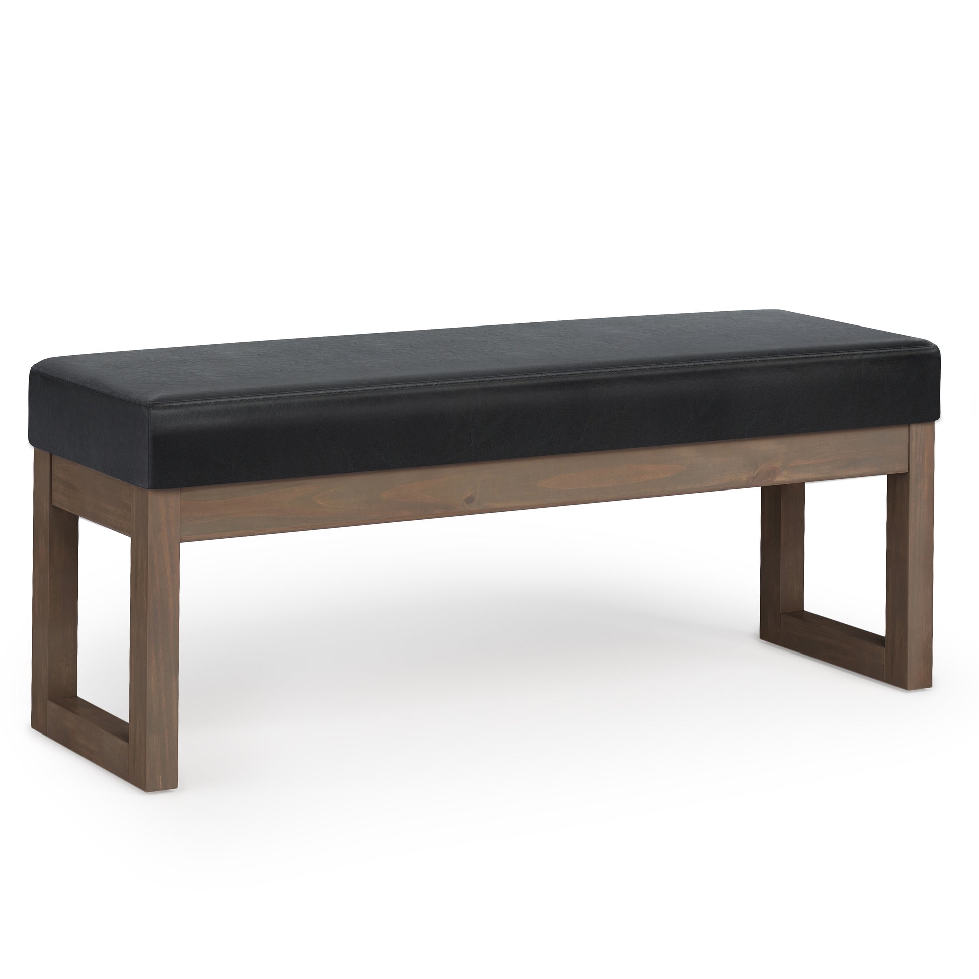 Milltown 44 inch Wide Solid Wood Large Ottoman Bench in Midnight Black