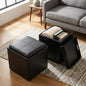Rockwood 17 inch Wide Cube Storage Ottoman with Tray in Distressed Black Vegan Leather