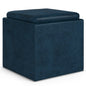 Rockwood 17 inch Wide Cube Storage Ottoman with Tray in Distressed Dark Blue Vegan Leather