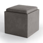 Rockwood 17 inch Wide Cube Storage Ottoman with Tray in Distressed Slate Grey Vegan Leather