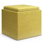 Rockwood 17 inch Wide Cube Storage Ottoman with Tray in Dijon Yellow Velvet Fabric