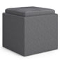 Rockwood 17 inch Wide Cube Storage Ottoman with Tray in Slate Grey Linen-Look Fabric