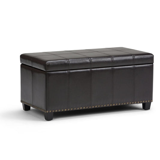 Amelia 33 inch Wide Storage Ottoman Bench in Tanners Brown Vegan Leather