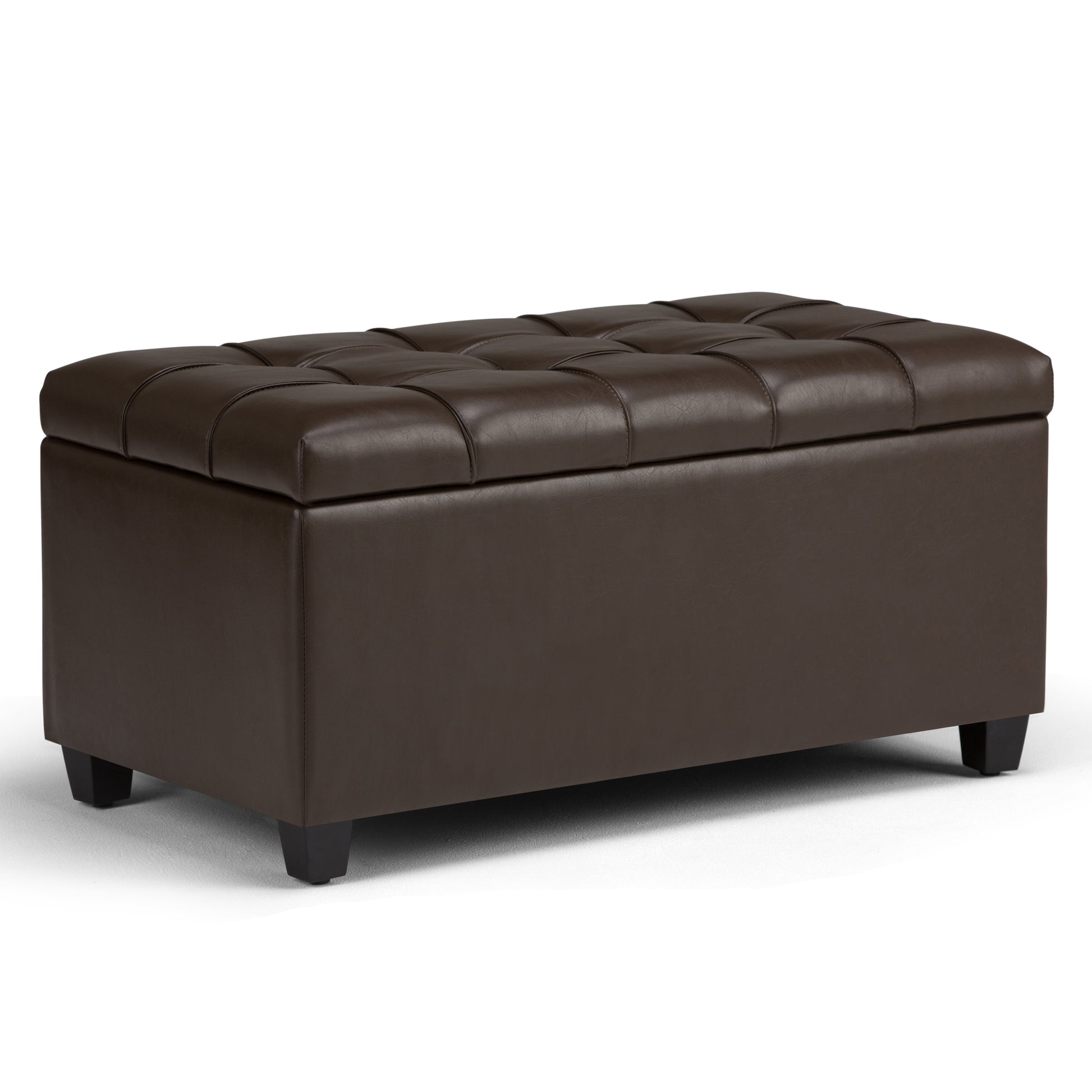Sienna 33 inch Wide Storage Ottoman Bench in Chocolate Brown Vegan Leather