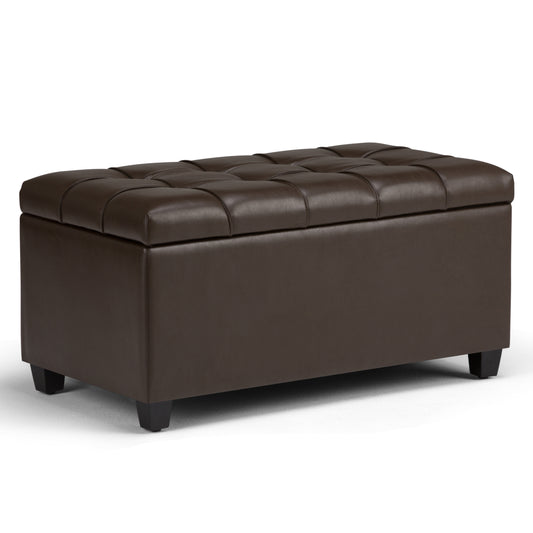 Sienna 33 inch Wide Storage Ottoman Bench in Chocolate Brown Vegan Leather