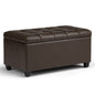 Sienna 33 inch Wide Storage Ottoman Bench in Chocolate Brown Vegan Leather
