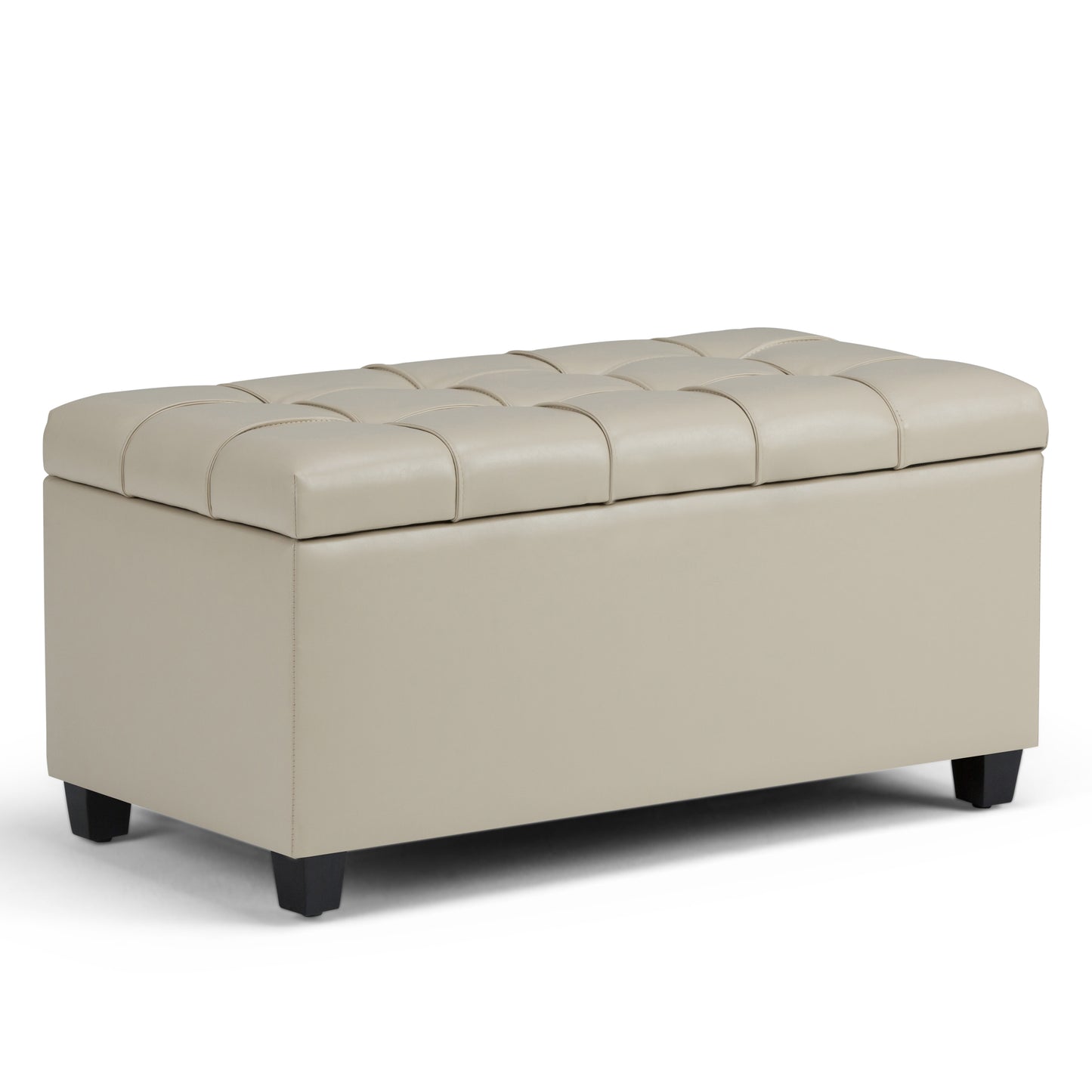 Sienna 33 inch Wide Storage Ottoman Bench in Satin Cream Vegan Leather