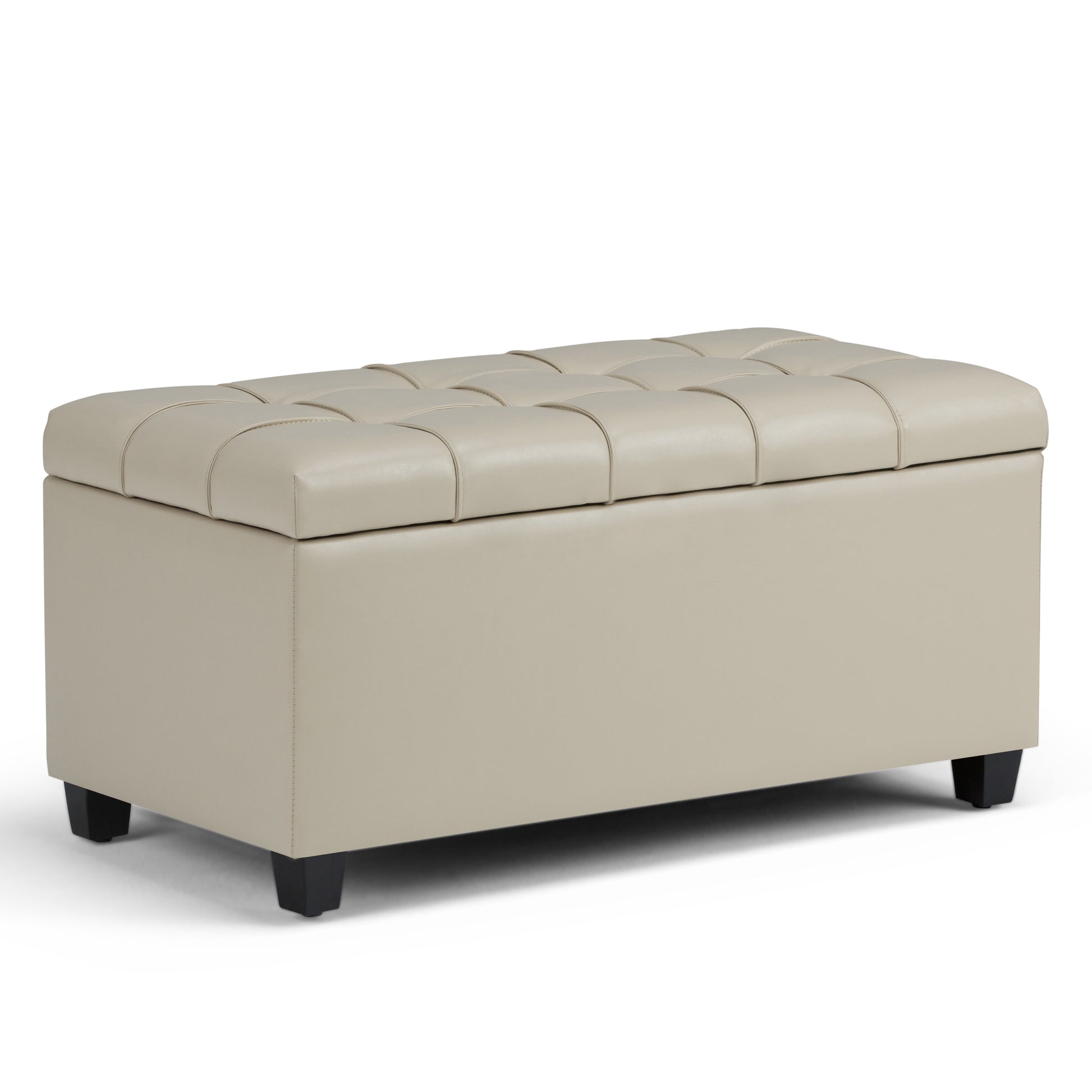 Sienna 33 inch Wide Storage Ottoman Bench in Satin Cream Vegan Leather