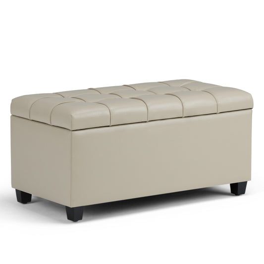 Sienna 33 inch Wide Storage Ottoman Bench in Satin Cream Vegan Leather