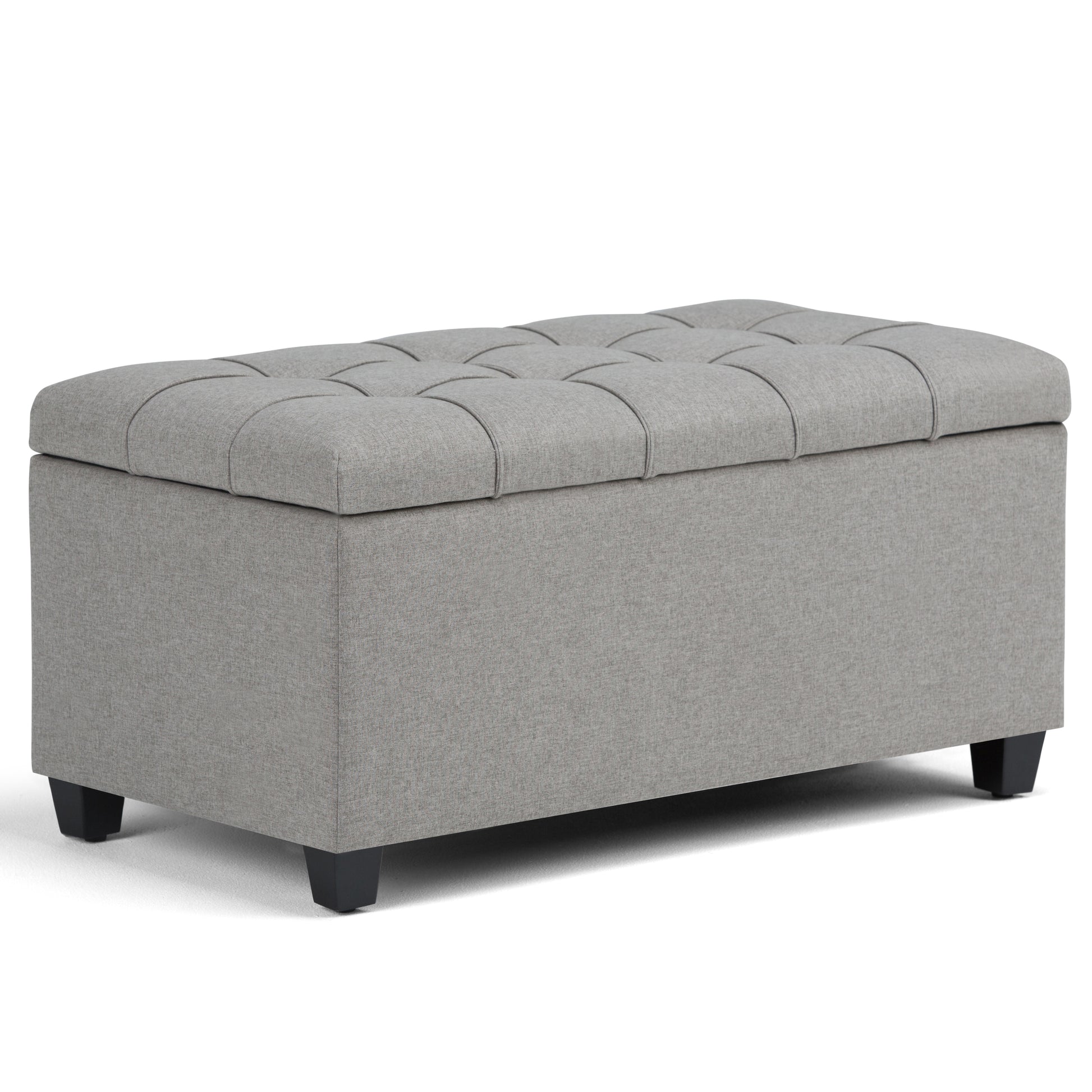 Sienna 33 inch Wide Storage Ottoman Bench in Dove Grey Linen-Look Fabric