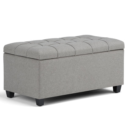 Sienna 33 inch Wide Storage Ottoman Bench in Dove Grey Linen-Look Fabric
