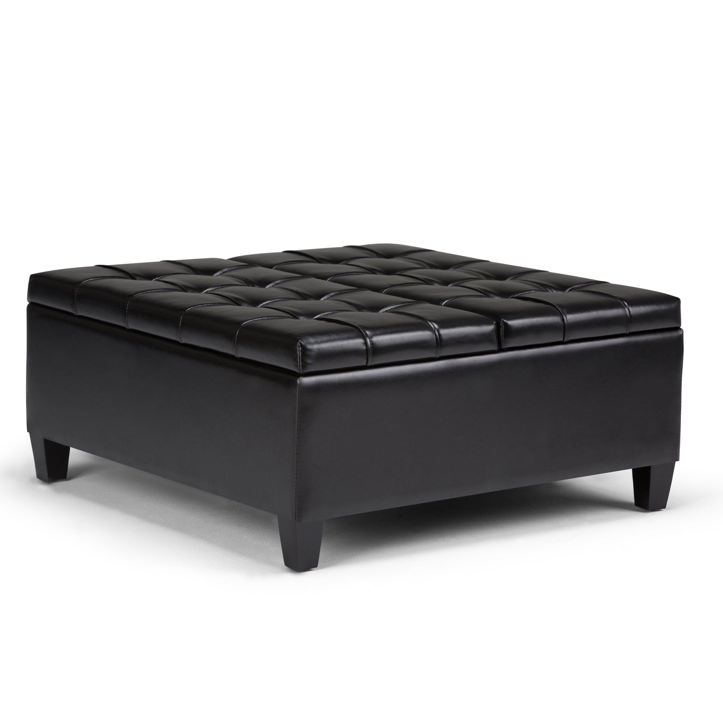 Harrison 36 inch Wide Coffee Table Storage Ottoman in Midnight Black Vegan Leather