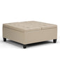 Harrison 36 inch Wide Coffee Table Storage Ottoman in Satin Cream Vegan Leather