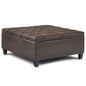 Harrison 36 inch Wide Coffee Table Storage Ottoman in Distressed Brown Vegan Leather