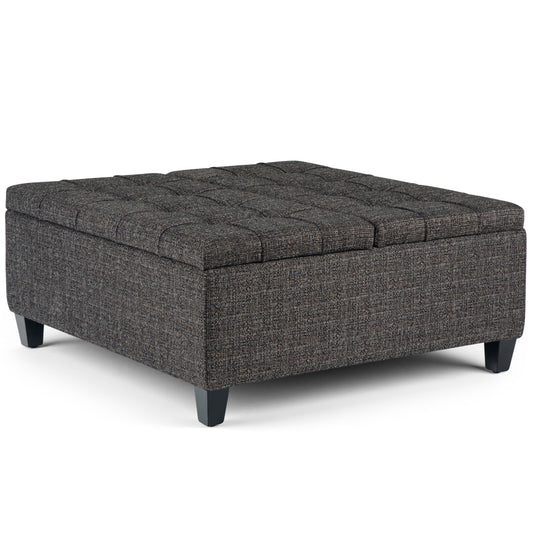 Harrison 36 inch Wide Coffee Table Storage Ottoman in Ebony Tweed Look Fabric