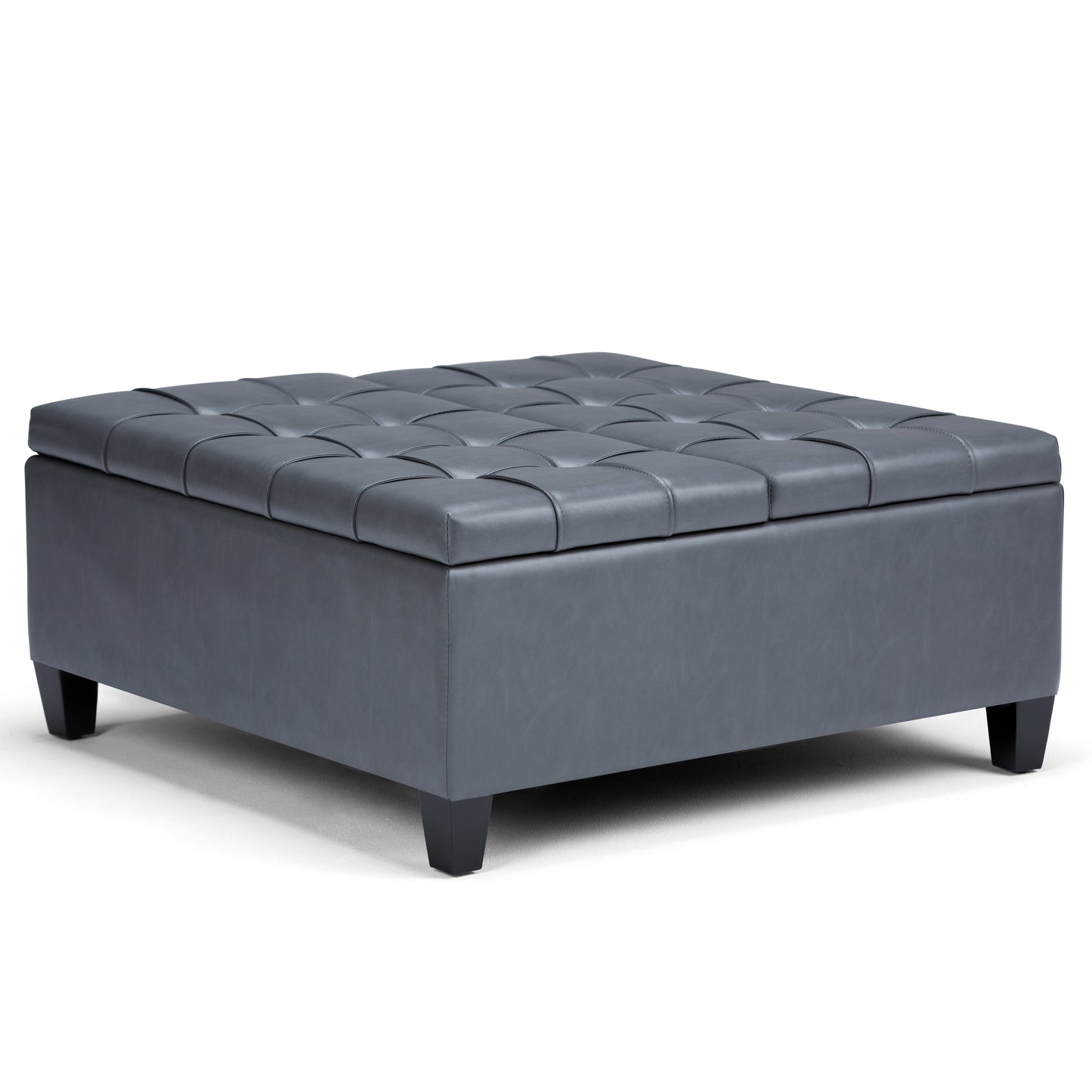 Harrison 36 inch Wide Coffee Table Storage Ottoman in Stone Grey Vegan Leather