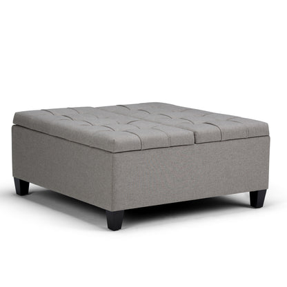 Harrison 36 inch Wide Coffee Table Storage Ottoman in Dove Grey Linen Look Fabric
