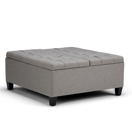 Harrison 36 inch Wide Coffee Table Storage Ottoman in Dove Grey Linen Look Fabric
