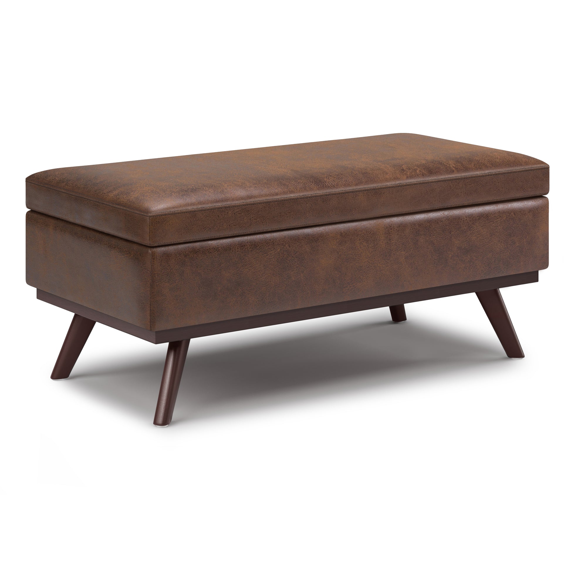 Owen 42 inch Wide Lift Top Large Coffee Table Storage Ottoman in Distressed Chestnut Brown Vegan Leather