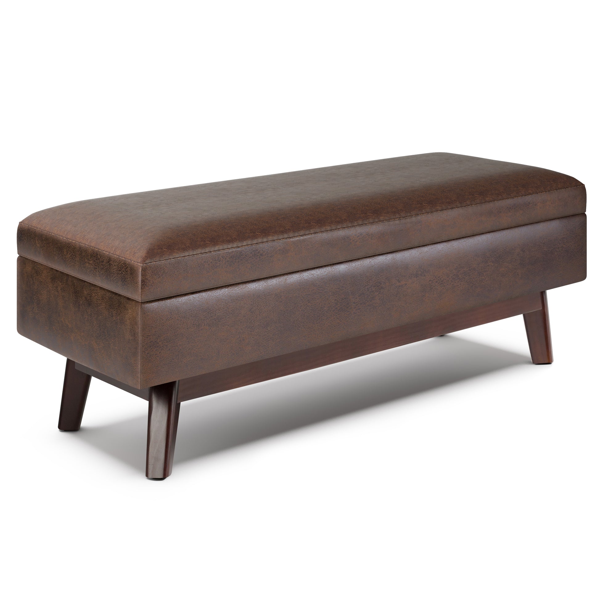 Owen 48 inch Wide Rectangular Storage Ottoman in Distressed Chestnut Brown Vegan Leather