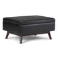 Owen 34 inch Wide Coffee Table Storage Ottoman in Distressed Black Vegan Leather