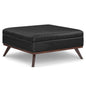 Owen 40 inch Wide XL Square Coffee Table Storage Ottoman in Distressed Black Vegan Leather