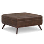 Owen 40 inch Wide XL Square Coffee Table Storage Ottoman in Distressed Chestnut Brown Vegan Leather