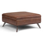 Owen 40 inch Wide XL Square Coffee Table Storage Ottoman in Distressed Saddle Brown Vegan Leather