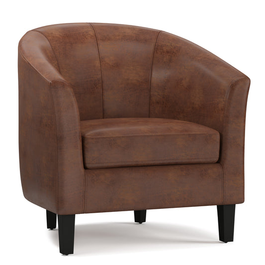 Austin 30 inch Wide Tub Chair in Distressed Saddle Brown Vegan Leather