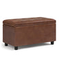 Cosmopolitan 34 inch Wide Storage Ottoman in Distressed Saddle Brown Vegan Leather