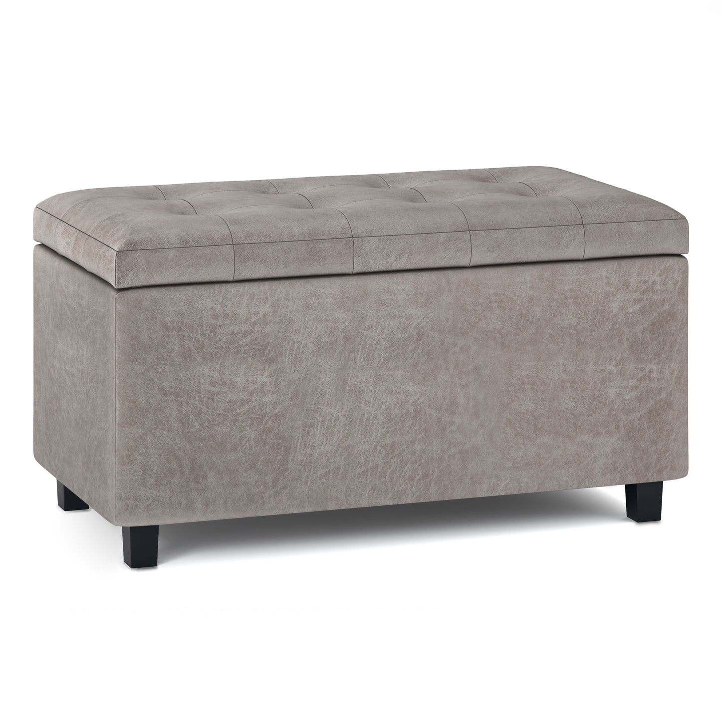Cosmopolitan 34 inch Wide Storage Ottoman in Distressed Grey Taupe Vegan Leather