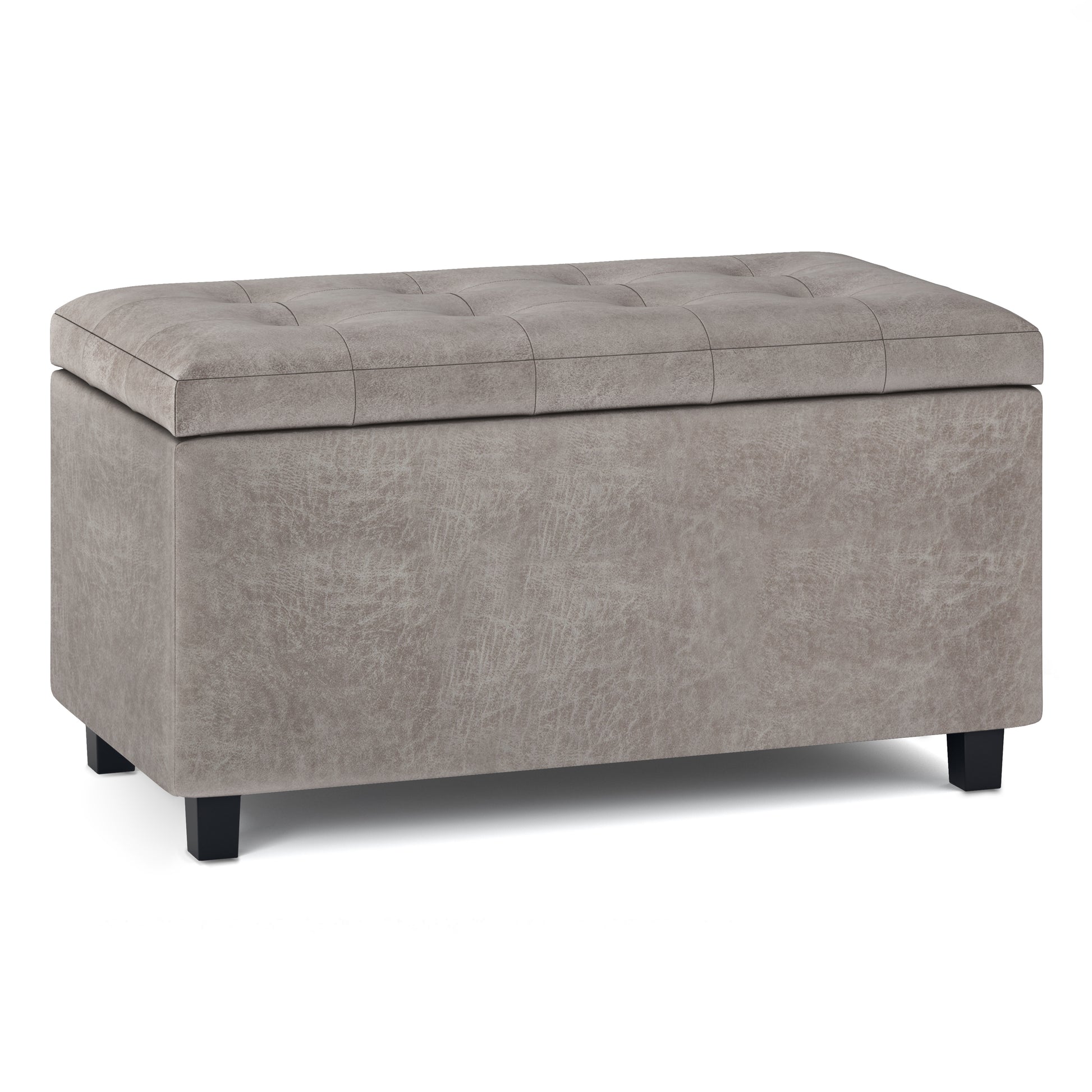 Cosmopolitan 34 inch Wide Storage Ottoman in Distressed Grey Taupe Vegan Leather