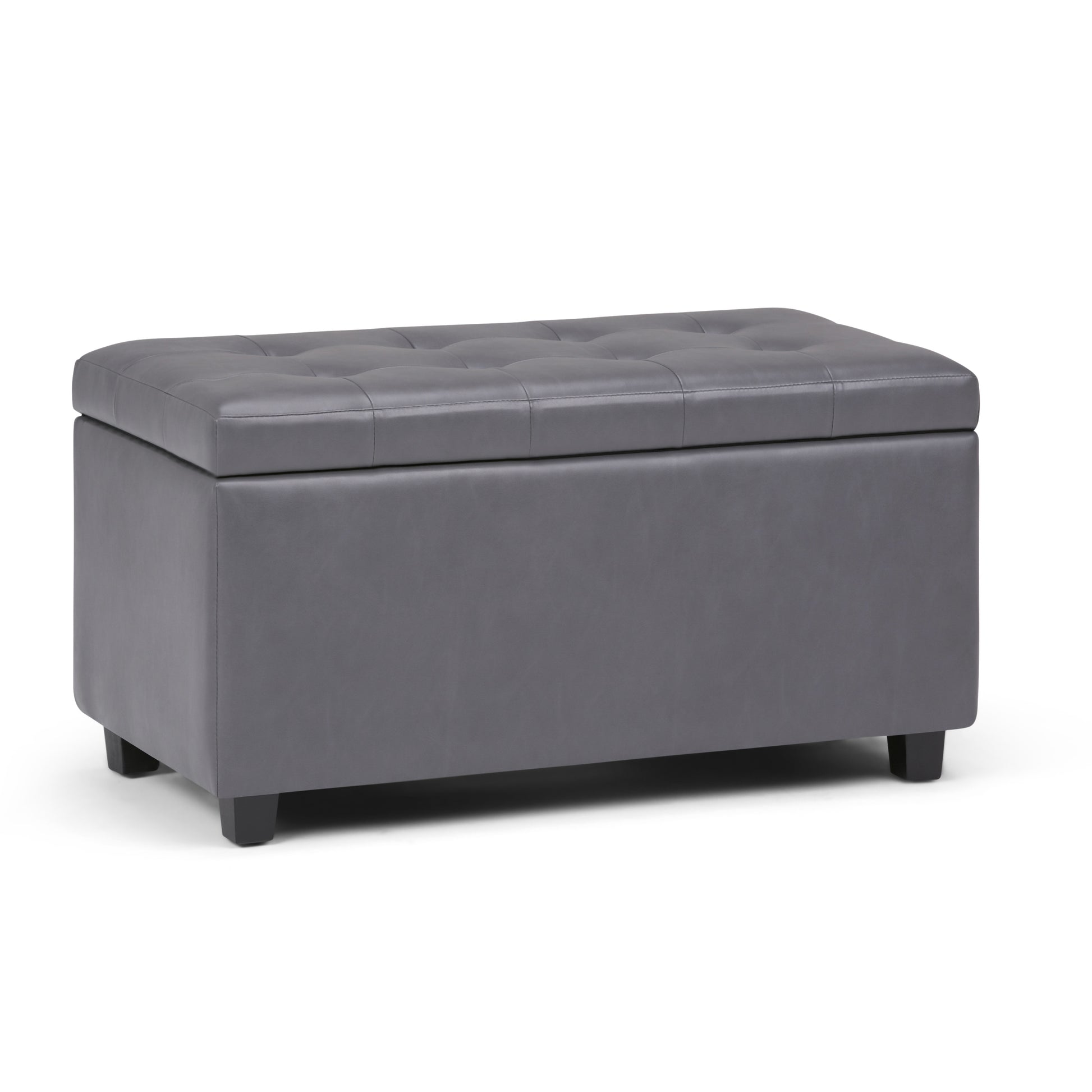Cosmopolitan 34 inch Wide Storage Ottoman in Stone Grey Vegan Leather