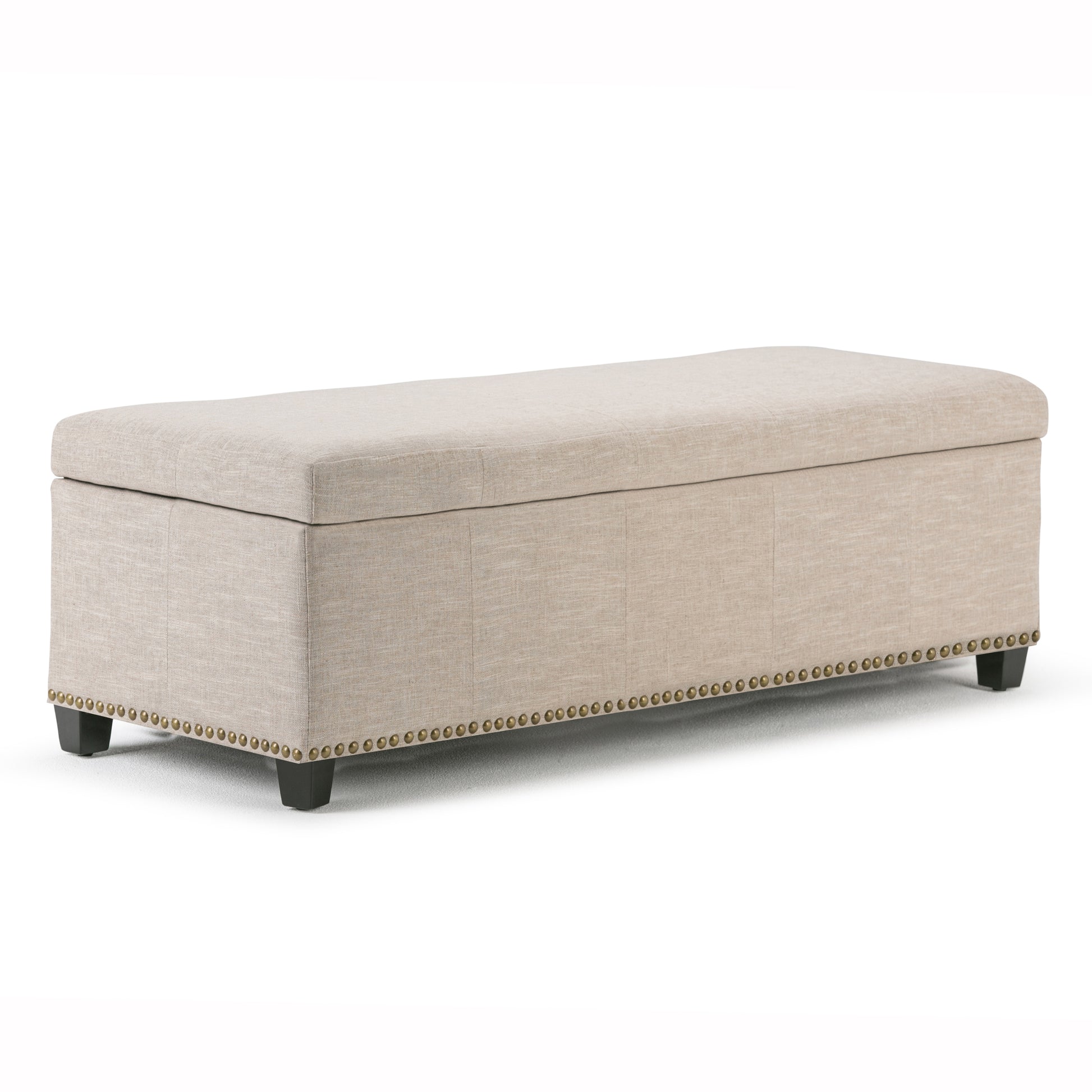 Kingsley 48 inch Wide Large Storage Ottoman in Natural Linen-Look Fabric