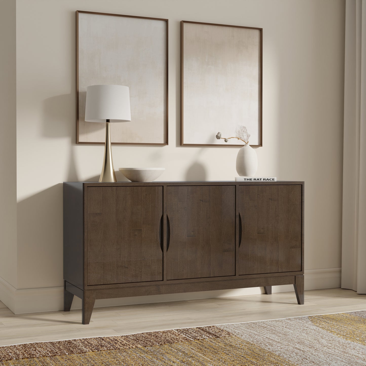 Walnut Brown 60" Sideboard Buffet with 3 Doors for Dining Room