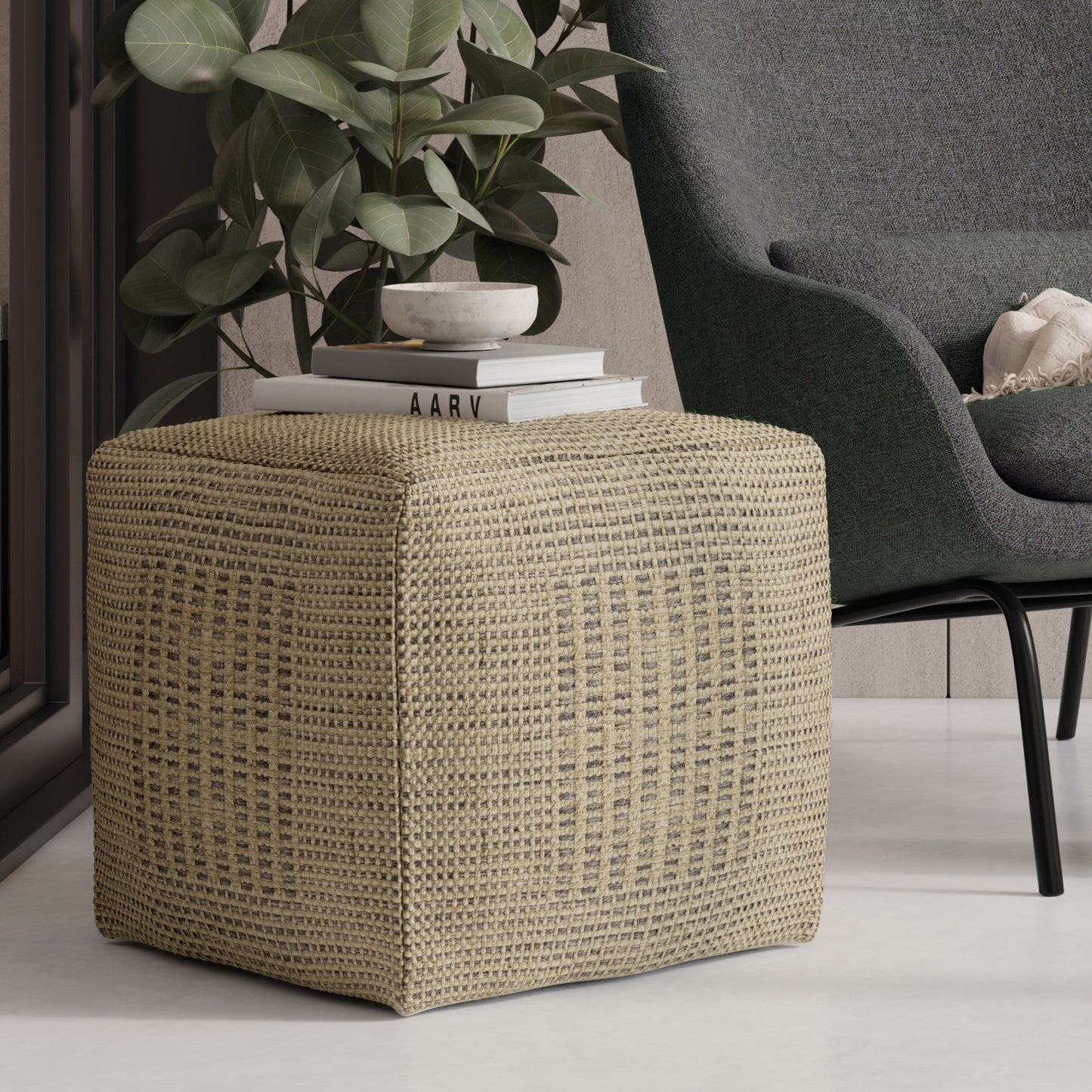 Delilah 18 inch Wide Square Pouf in Natural Handwoven Jute