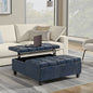 Harrison 40 inch Wide Large Square Coffee Table Storage Ottoman in Denim Blue Vegan Leather